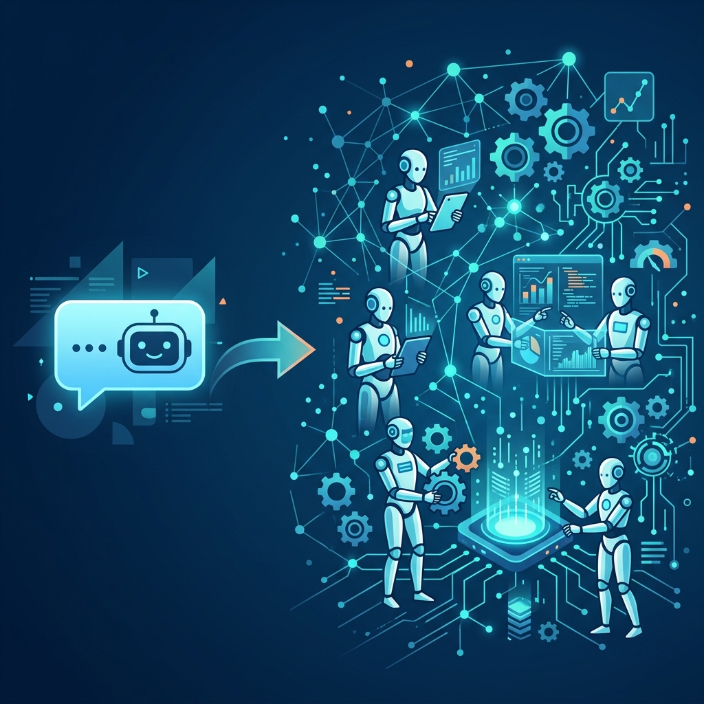 Mô hình chuyển đổi từ chatbot phản hồi thụ động sang mạng lưới AI Agent tự trị cộng tác đa tác nhân
