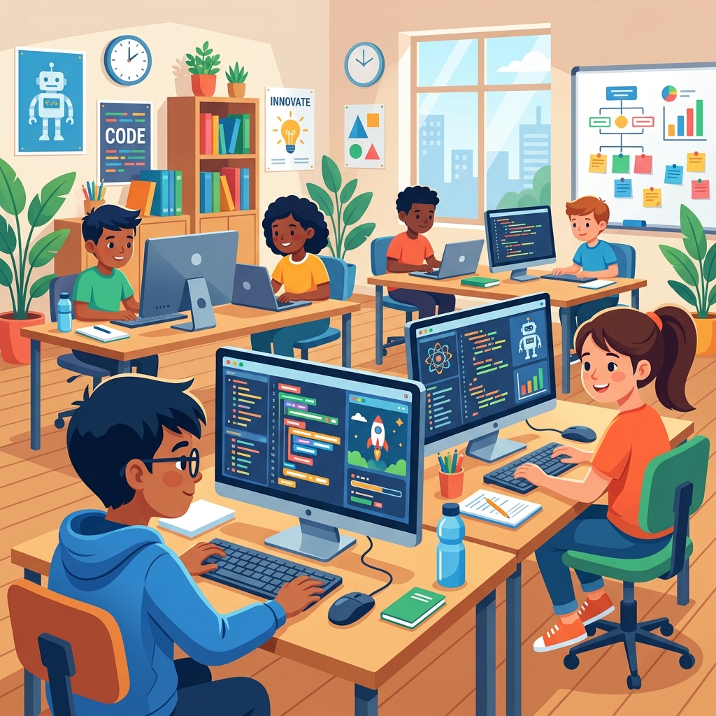 Hình ảnh lớp luyện thi Tin học trẻ đầy hứng khởi tại Trung tâm Ngoại Ngữ Tin Học Nguyễn Minh