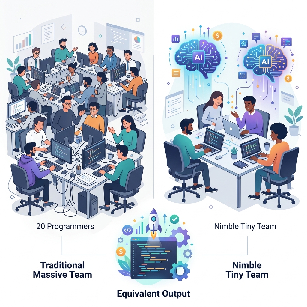 So sánh năng suất và quy mô nhân sự giữa đội nhóm truyền thống và mô hình Tiny Team