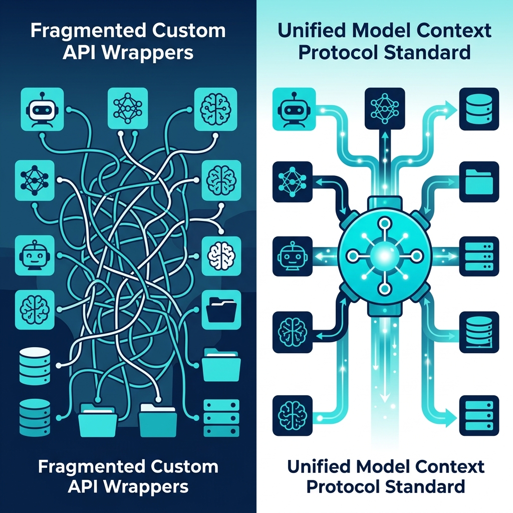 So sánh thực trạng phân mảnh API wrappers tùy biến cũ và tiêu chuẩn thống nhất Model Context Protocol
